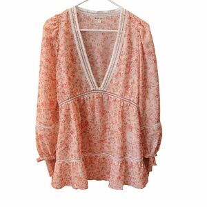 For Love & Lemons Pink Floral Crochet-Trim dress